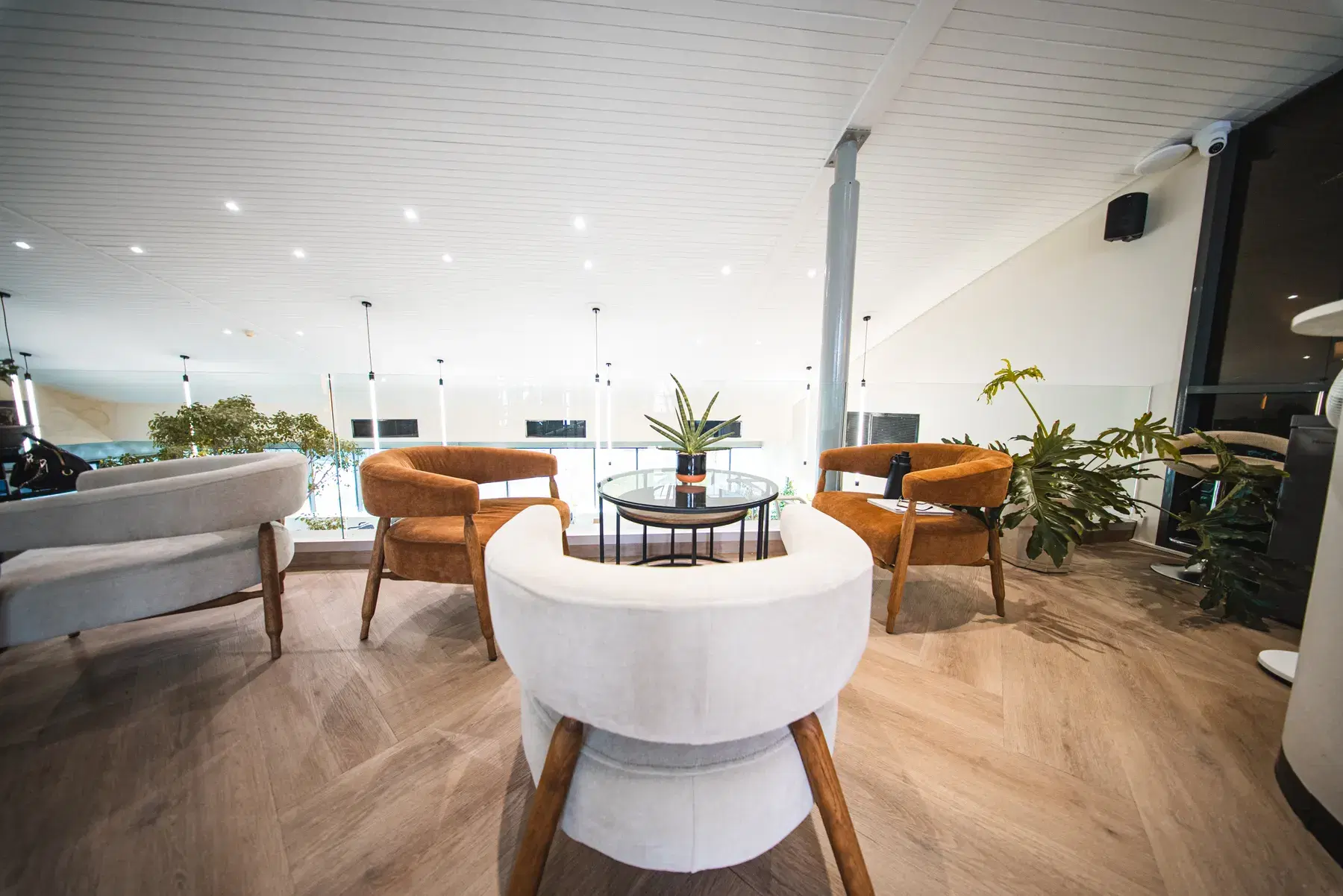 Seating in the upstairs lounge at WellNest Gold