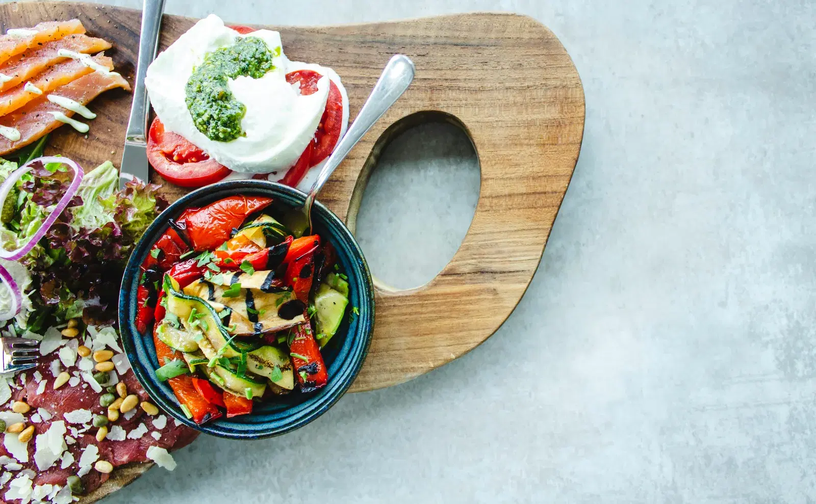 A freshly prepared balanced meal photographed in natural light