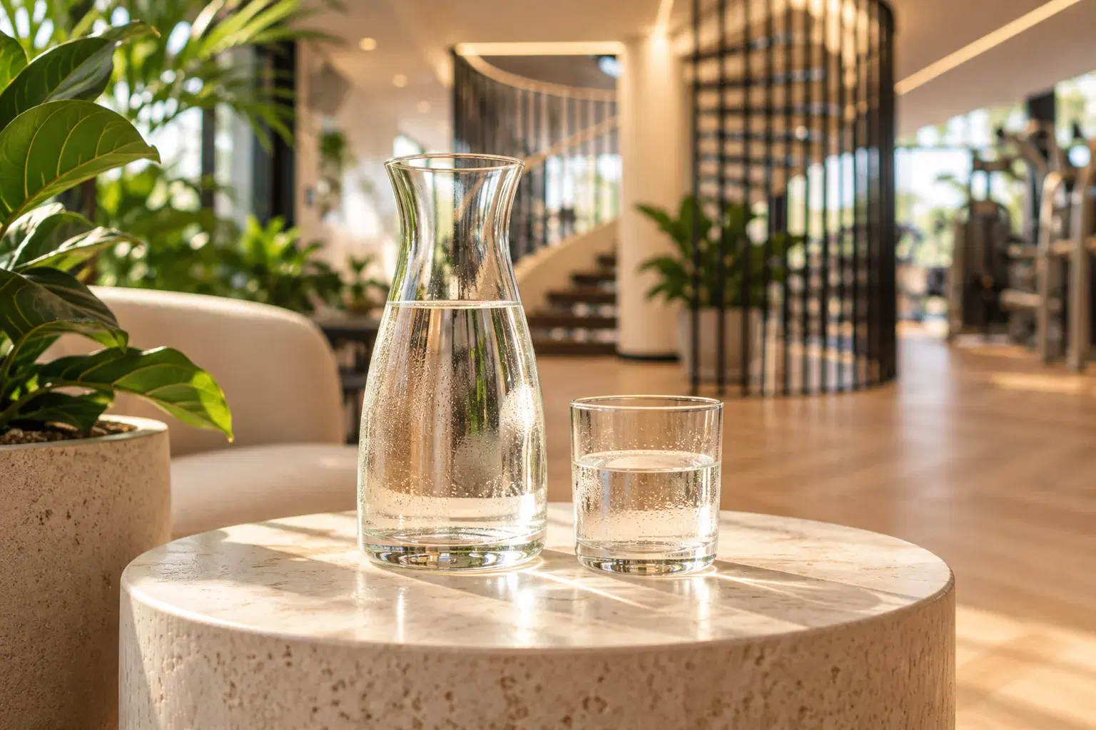 Illustration of a glass and carafe of water