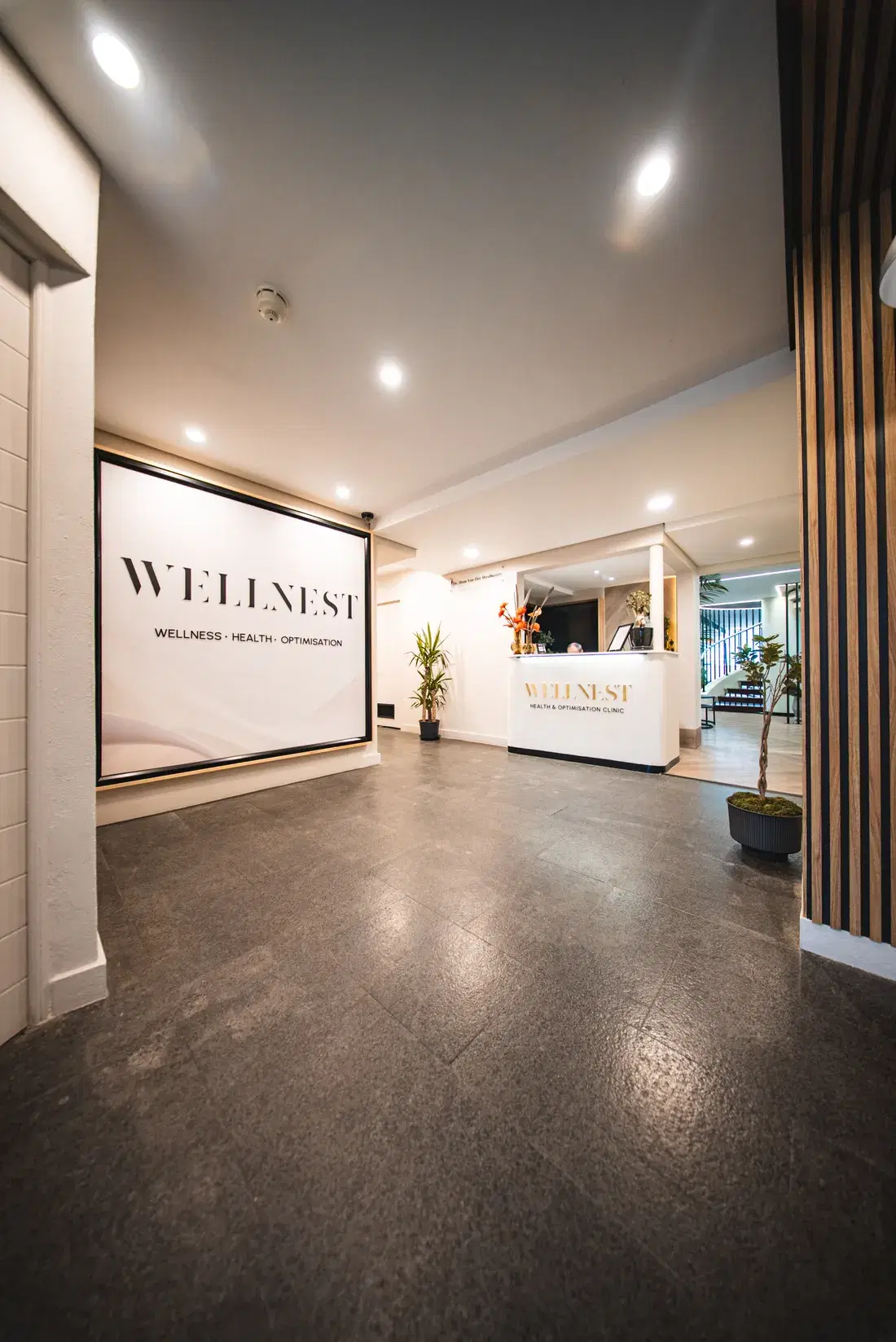 The reception and entrance of the WellNest Gold clinic, Cape Town