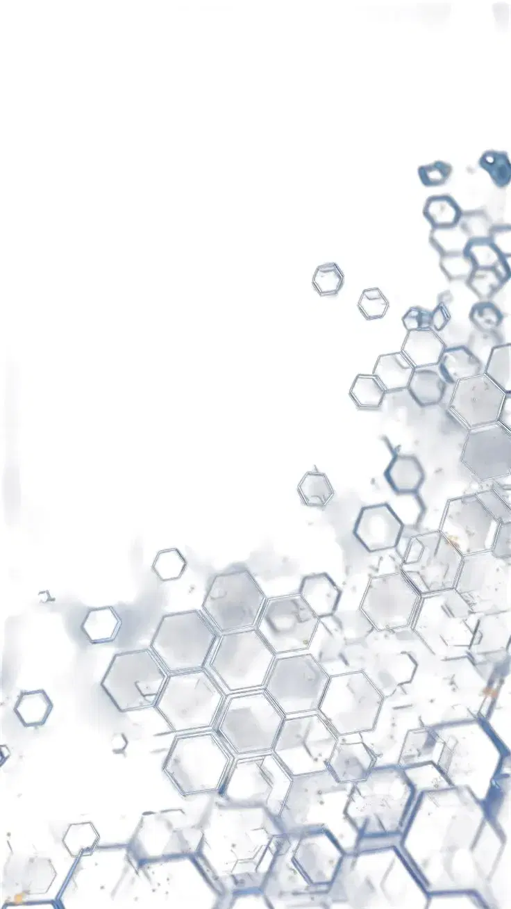 Hexagonal molecular shapes on a pale background.
