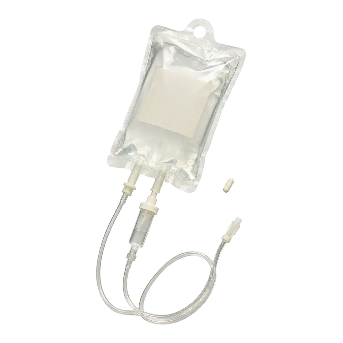 An illustrative IV bag with a drip line