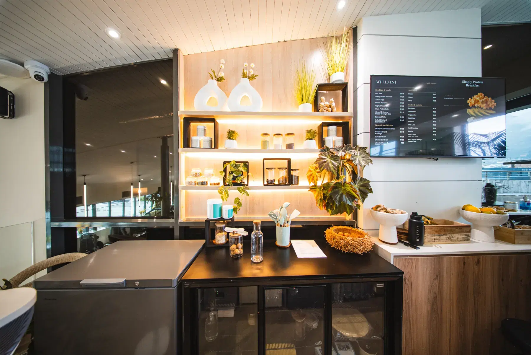 The WellNest café counter and menu
