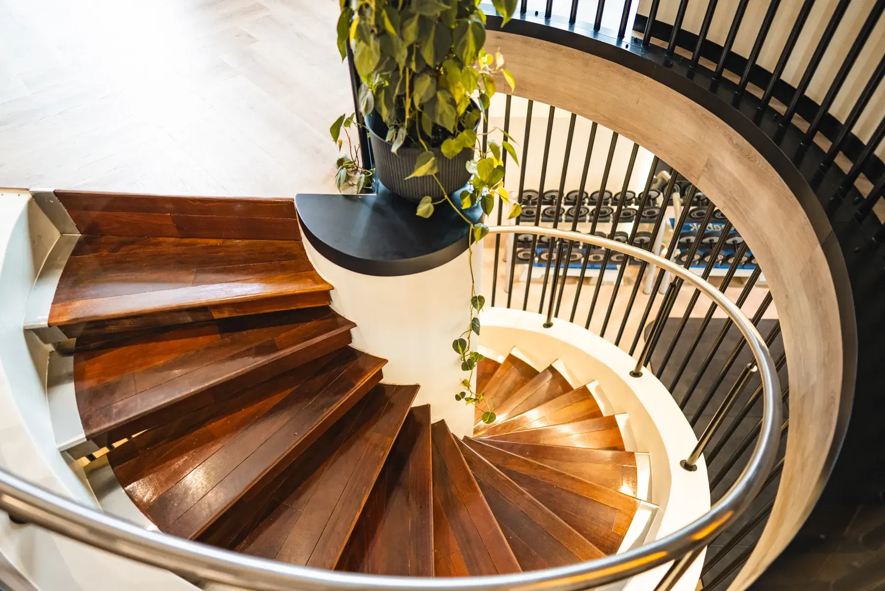 The WellNest spiral staircase seen from above